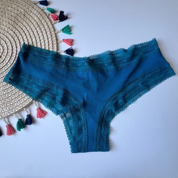 Victoria's Secret Lace Waist Ribbed Cotton Cheeky Panty Evening Tide XL NEW - Picture 3 of 6